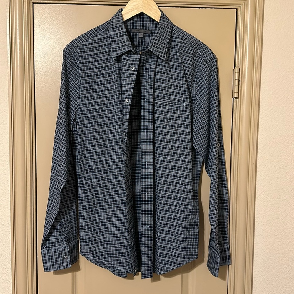 John Varvatos Blue Plaid Long Sleeve Medium